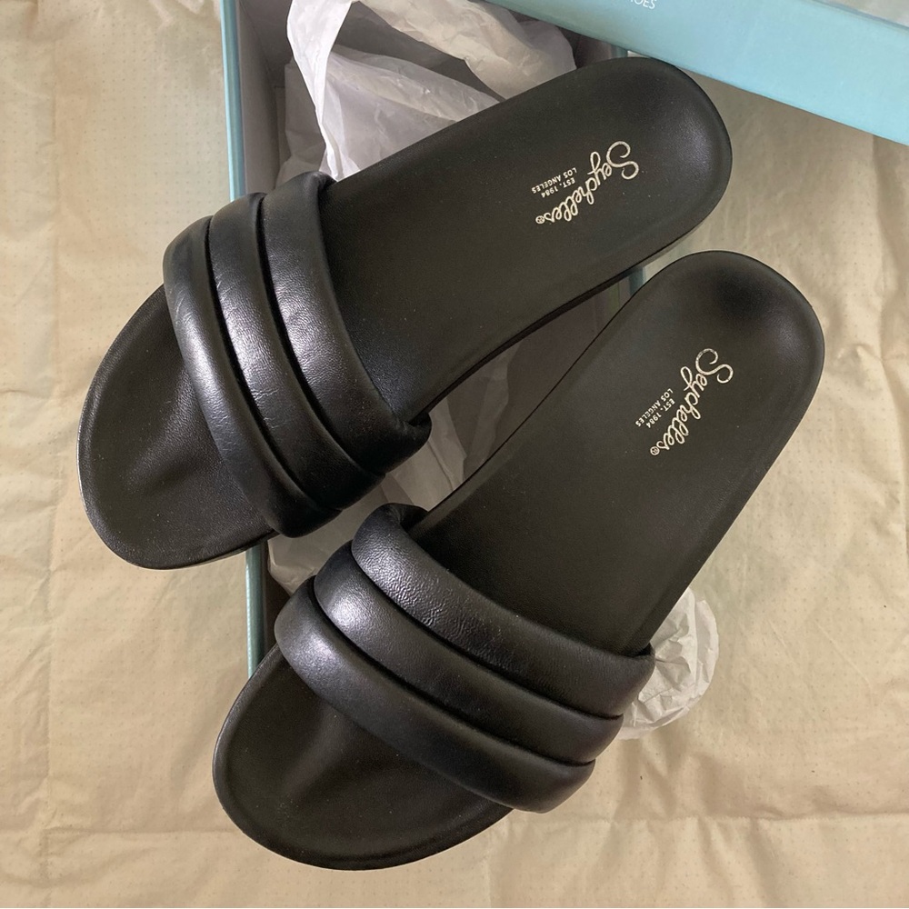 Seychelles Low Key Slide, Black Leather, Size 10